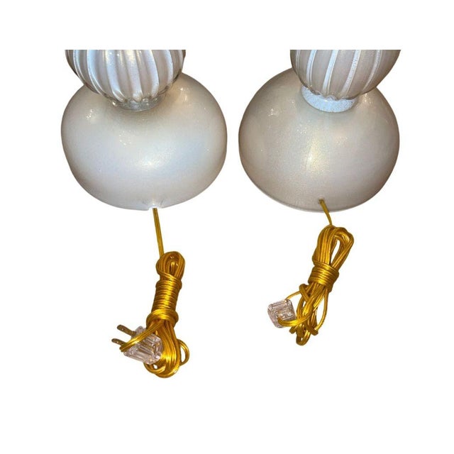 Mid 20th Century Similar Pair Murano Glass Table Lamps in Cream W/ Gold Flecking For Sale In Los Angeles - Image 6 of 7