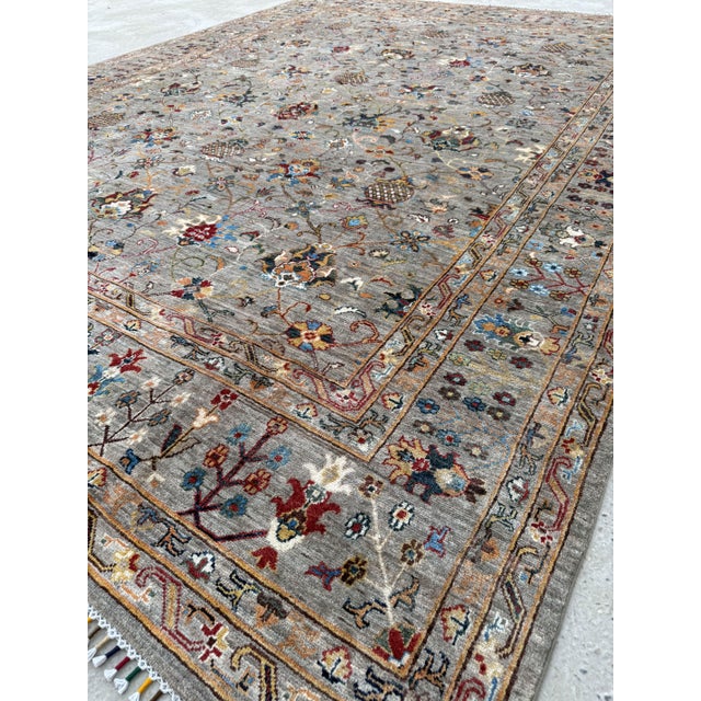 2000 - 2009 Chobi Area Rug, Hand-Knotted Wool, Allover Floral, 9x12, Silver & Camel For Sale - Image 5 of 11