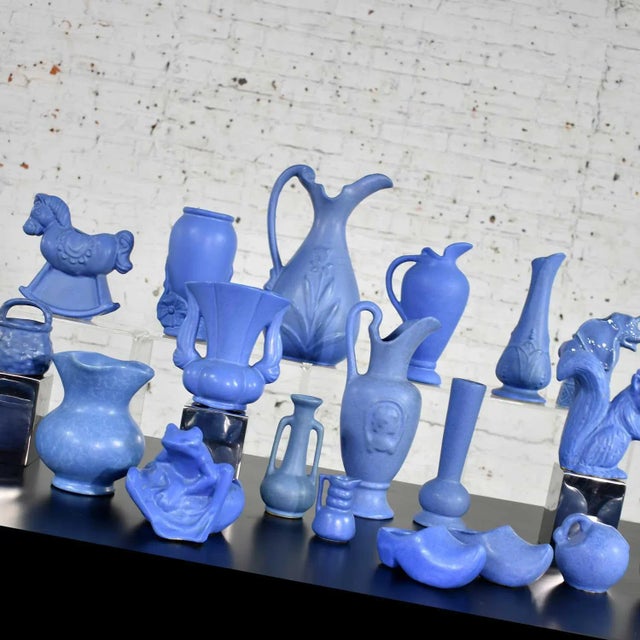 Mid Century Niloak Pottery Blue Vases and Objet d'Art 24 Piece Collection For Sale - Image 4 of 13