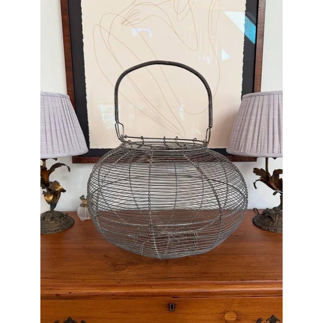 Large Antique French Farmhouse Wire Egg Basket For Sale - Image 4 of 4
