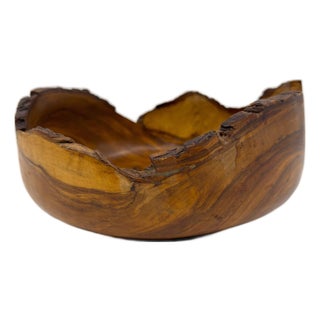 Hand-Carved 10.25" Olive Wood Live Edge Bowl – Handcrafted in Peru For Sale