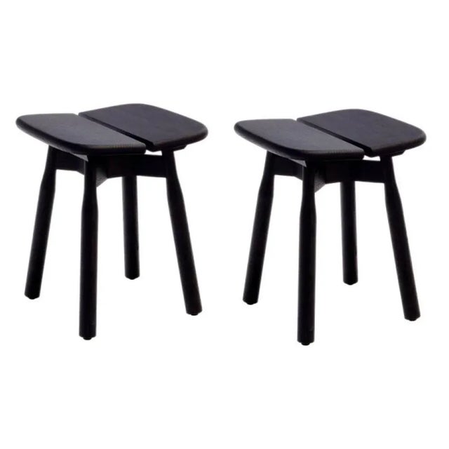 Set of 2 black stained oak dom stools by marcos zanuso jr materials: low stool, structure, and seat in solid oak, natural...