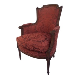 Vintage 19th Century French Carved Louis XVI Bergere Chair For Sale