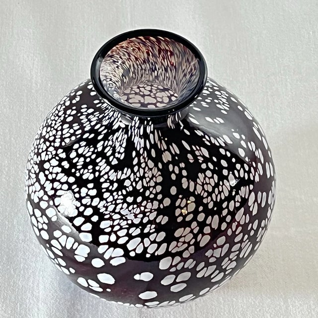 Murano Vintage Murano Style Dark Purple White Confetti Speckled Hand Blown Art Glass Vase For Sale - Image 4 of 6
