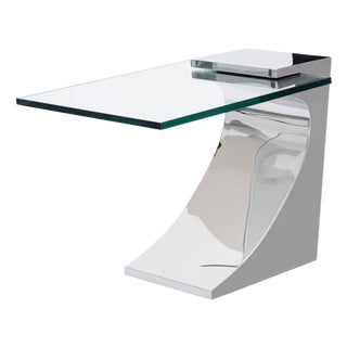 Modern Greg Sheres Style Stainless Steel and Glass Cantilevered Lamp Table For Sale