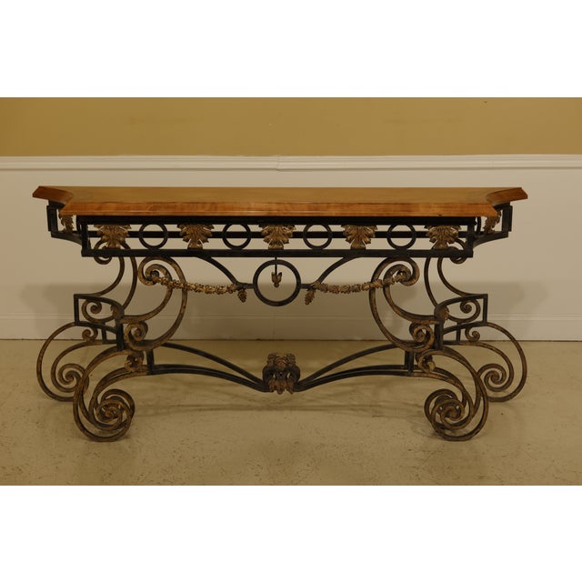 Wrought Iron Base Console Table with Maple Top Chairish