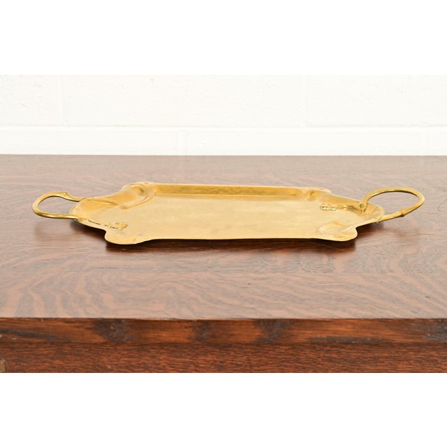 Liberty & Co. Liberty & Co. Style English Arts & Crafts Hammered Brass Handled Serving Tray For Sale - Image 4 of 11
