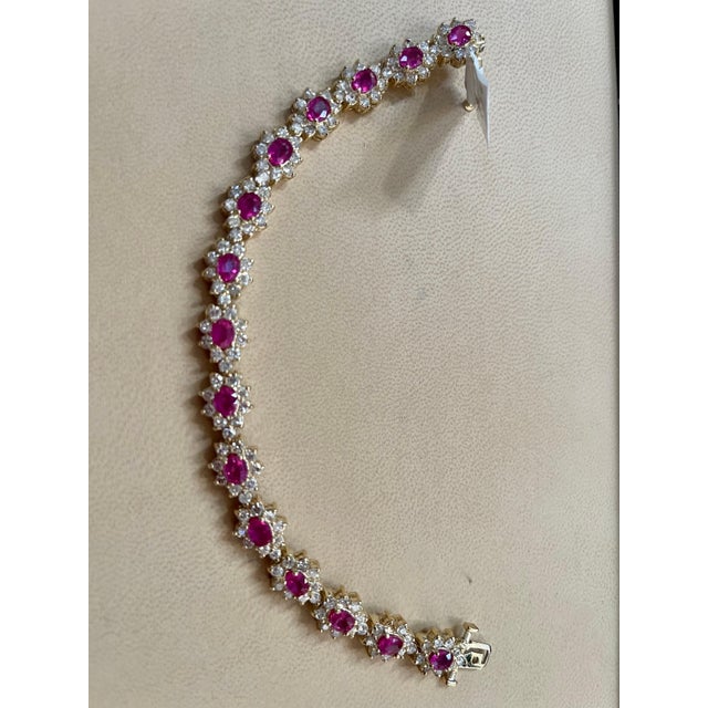 7 Carat Oval Cut Natural Ruby & Diamond Tennis Bracelet 14kt Yellow Gold 24.5 G For Sale - Image 14 of 18