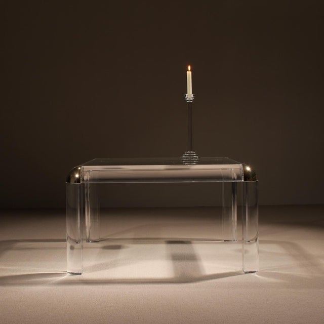Square Acrylic and Brass Coffee Table in the style of Karl Springer, 1970s For Sale - Image 9 of 13