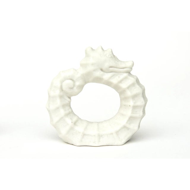 1960s Vintage Porcelain Coastal Sea Horse Napkin Rings Set of 6, 1950's For Sale - Image 5 of 11