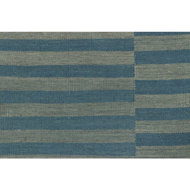 Contemporary Rug & Kilim’s Contemporary Kilim With Blue and Gray Textural Stripes For Sale - Image 3 of 7