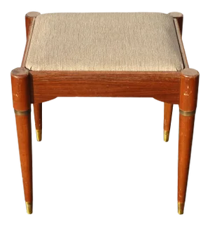 Vintage Mid Century Modern Brown Bench With Tan Fabric