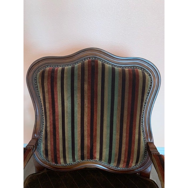 2000 - 2009 Custom French Louis XV–Style Bergère Armchair — Hand-Carved Walnut Frame & Bentley Churchill Woven Fabric For Sale - Image 5 of 9