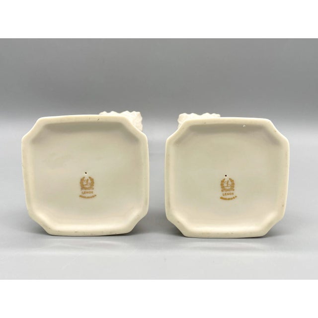 20th C. Lenox Cream & Gold Dolphin Candlesticks – A Pair – Coastal Glam For Sale - Image 12 of 13