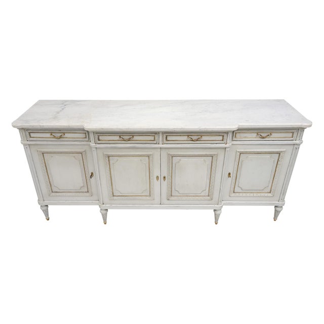 Wood Painted Louis XVI Buffet, French, Carrara Marble, Antique 1920s For Sale - Image 7 of 9