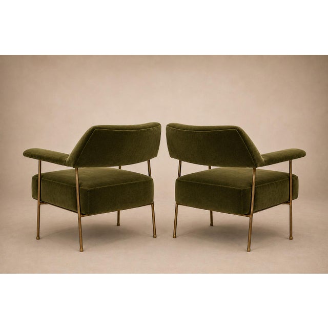 Brazilian Modern Pair of Armchairs in Aged Brass & Olive Green Mohair by Joaquim Tenreiro, 1950s For Sale - Image 10 of 17
