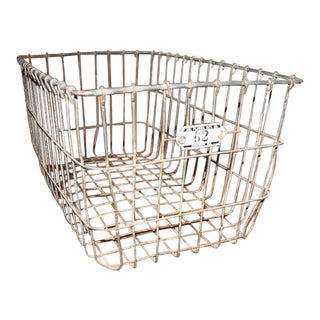 1940's Metal Locker Room Basket With Number Plate 62 For Sale