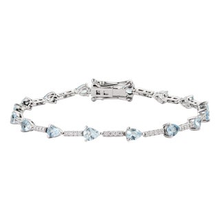 Mexican 1.61ct Pear Cut Aquamarine & Diamond Tennis Bracelet in 14k White Gold For Sale