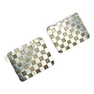 1990s Pair of Georg Jensen Checkerboard Cufflinks Silver Estate For Sale