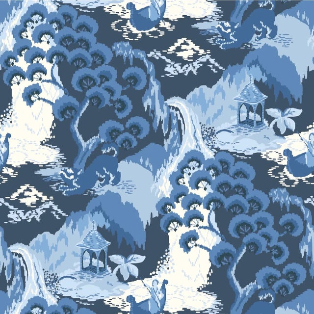 Old Peking Ocean Blue Wallpaper Sample For Sale