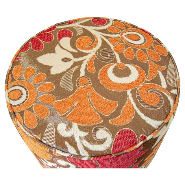 Vintage Moroccan Round Pouf Ottoman in 1970s Psychedelic Floral Velvet For Sale - Image 14 of 17