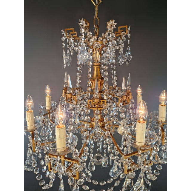 Antique Louis XVI Revival Crystal Chandelier Giltwood and Brass Circa 1890 For Sale - Image 12 of 13