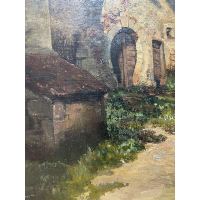 Large 19th-Century French Village Oil Painting by Jean-Georges Pasquet, After Dameron For Sale - Image 12 of 18