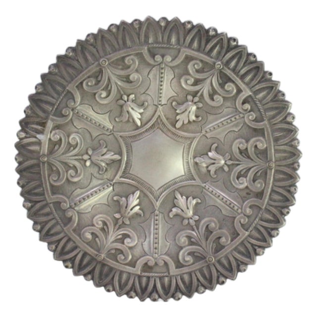 Tray Stand in Embossed Silver with Geometric Motifs and Fleur-de-Lis For Sale
