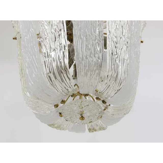 Mid-Century Brass & Textured Glass Pendant Light from Kalmar, Austria, 1950s For Sale - Image 9 of 11