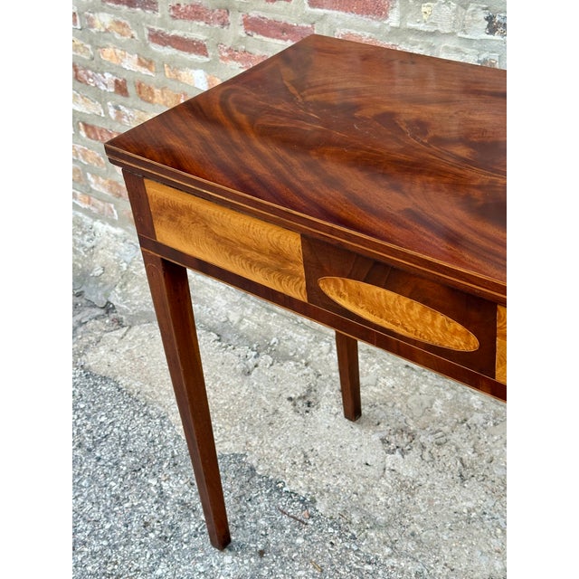 Wood Federal Flip Top Mahogany and Satinwood Game Table , Circa 1820 For Sale - Image 7 of 13