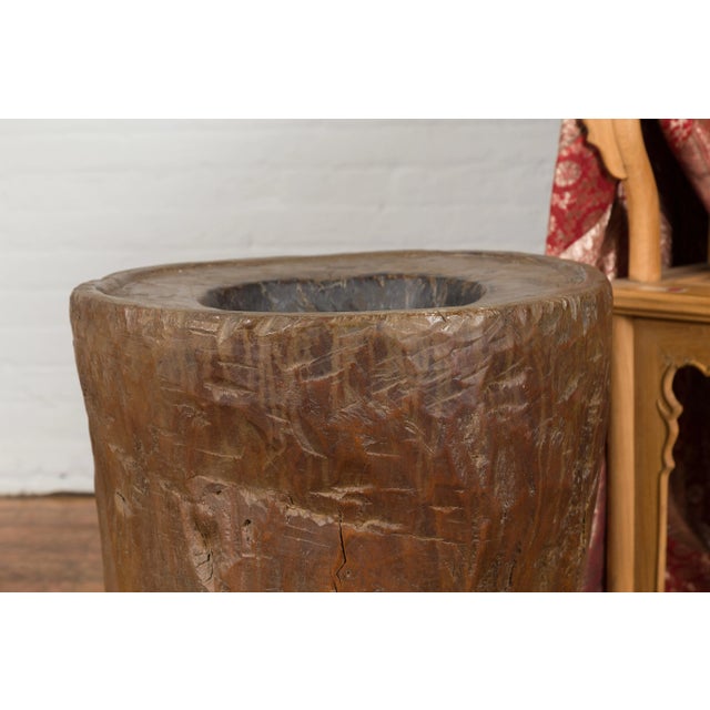 Mid 19th Century Antique Indonesian Rustic Tree Stump Planter with Weathered Appearance For Sale - Image 5 of 10