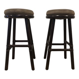 1990s Vintage McGuire Counter Height Stools- A Pair For Sale