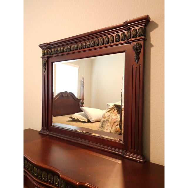 Late 20th Century Pulaski Carved Solid Mahogany Queen Size 5 Piece Bedroom Set For Sale - Image 10 of 13