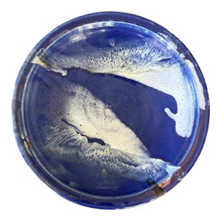 Vintage Signed Studio Pottery Cobalt Blue Centerpiece Bowl For Sale