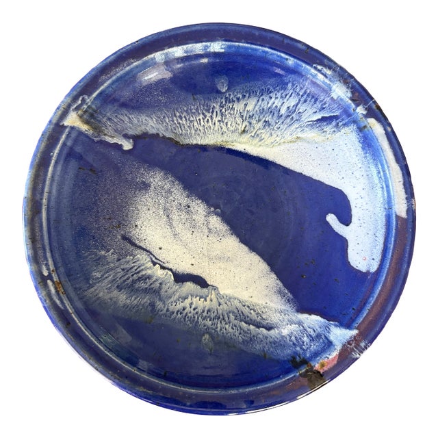 Vintage Signed Studio Pottery Cobalt Blue Centerpiece Bowl For Sale