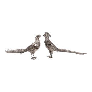 Italian Style Silverplate Pheasant Bird Sculptures, Set/2 For Sale