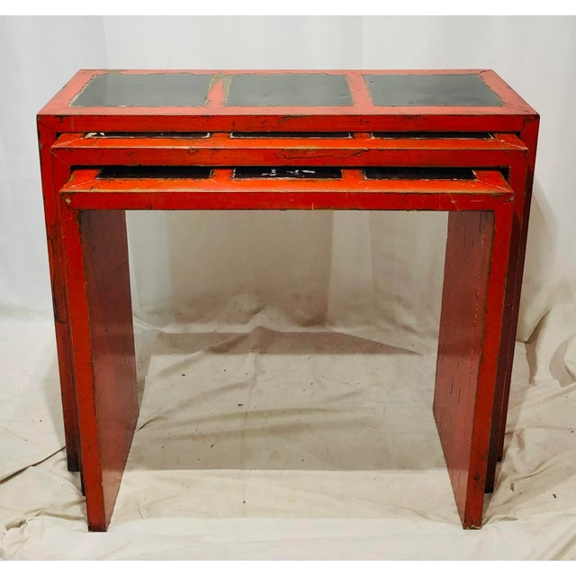 Mid 20th Century Vintage Asian Red & Black Lacquered Nesting