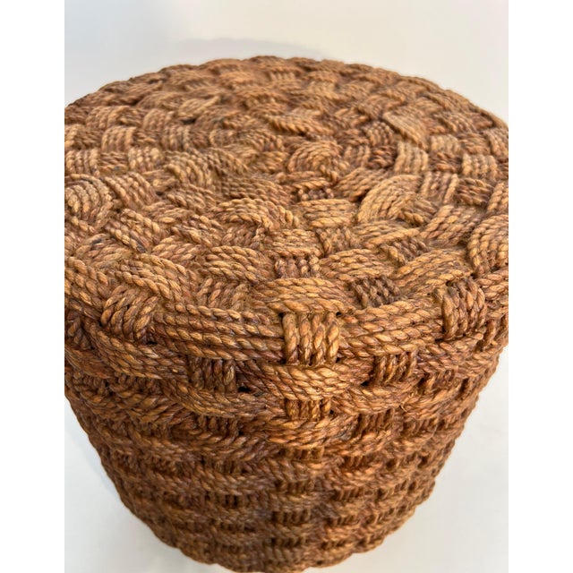 Brown 1970s Rope stool with round wooden legs in the style of Audoux Minet For Sale - Image 8 of 12
