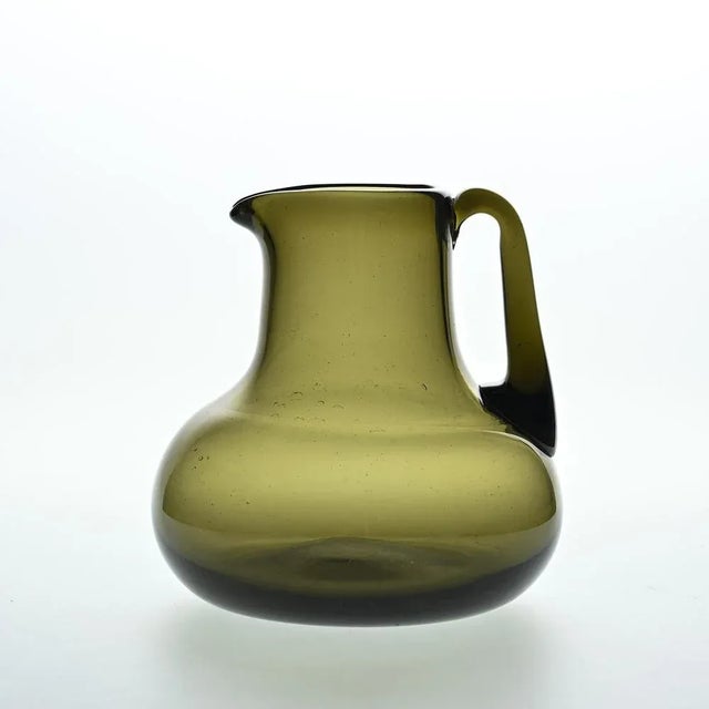 Glass Olive Green Blown Glass Jug by Claude Morin, Dieulefit, 1976 For Sale - Image 7 of 7