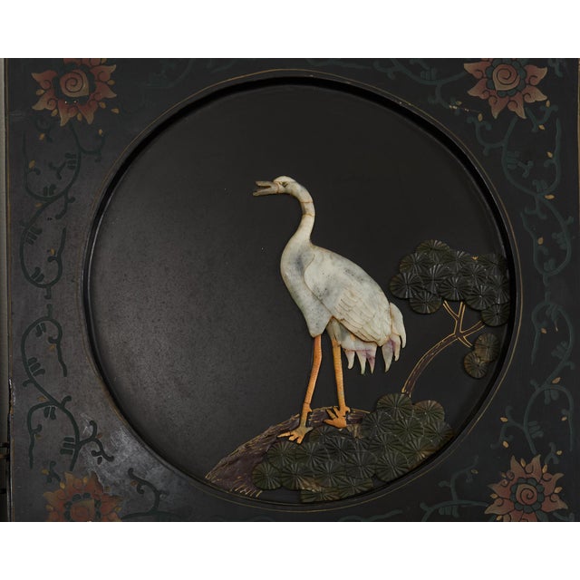 Wood Chinese Six-Panel Carved Hardstone Lacquered Coromandel Screen For Sale - Image 7 of 12