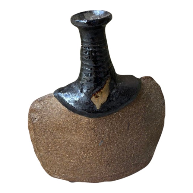 Vintage Pottery Vase With Black Top For Sale