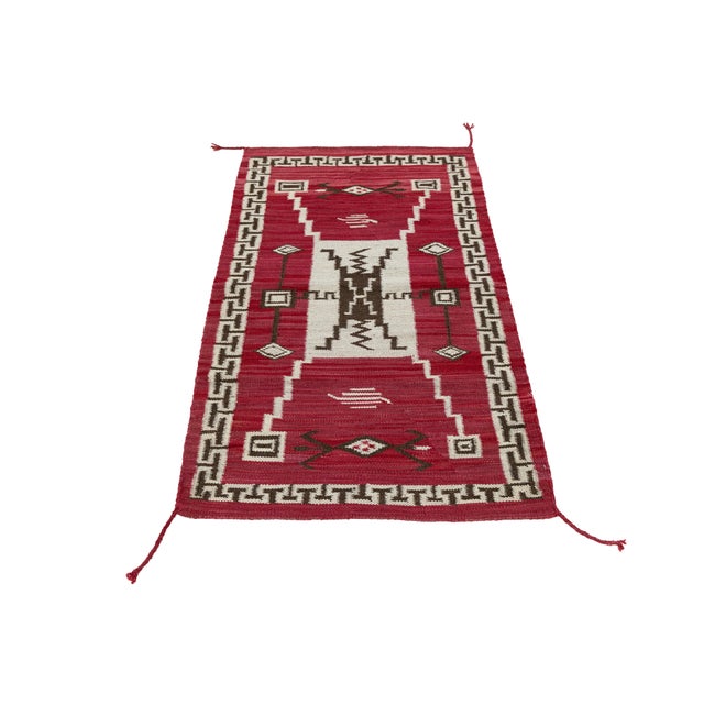 2020s Modern Navajo Style Wool Area Rug – Red, Cream, and Espresso Geometric For Sale - Image 5 of 9