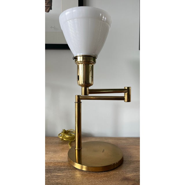 Nessen Studio 1950s Walter Von Nessen Brushed Brass Swing Arm Bedside/Table Lamp For Sale - Image 4 of 12