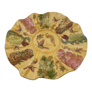 Mid 20th Century Chinese Fruit & Butterfly Porcelain Scalloped Edge Decorative Plate