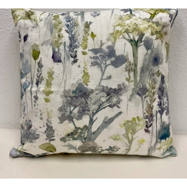 Abstract 16" Square Pillow With a Modern Watercolor-Look Pattern Depicting Trees and Flowers - Made in Uk. For Sale - Image 3 of 9