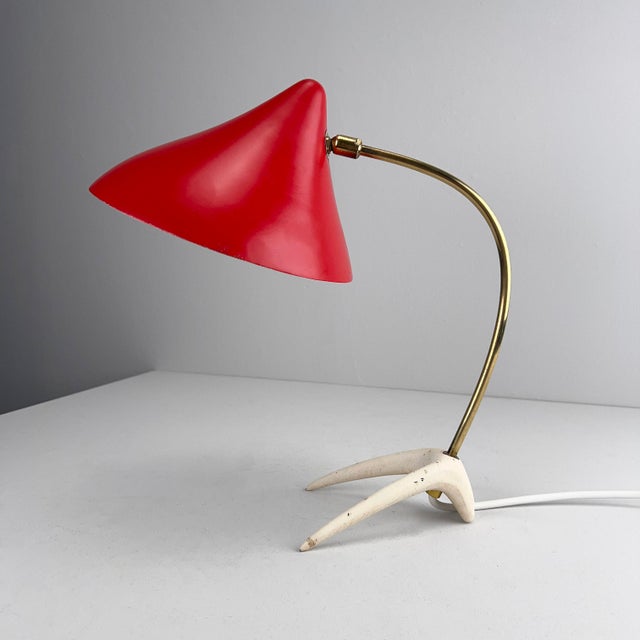 Red Table Lamp with White Crows Foot by Cosack, Germany, 1950s For Sale - Image 4 of 14