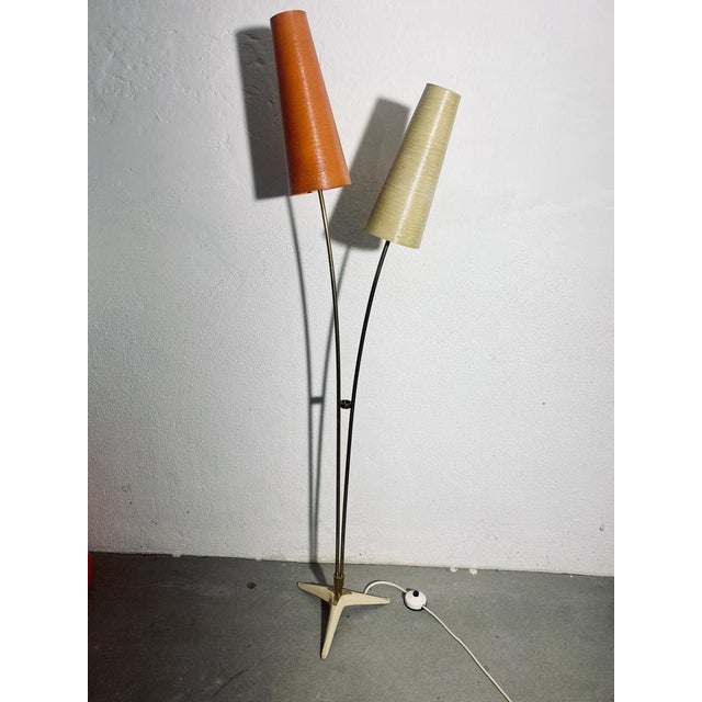 Mid-Century Modern Mid-Century Floor Lamp in Brass with Fiberglass Shades attributed to Cosack, 1950s For Sale - Image 3 of 18