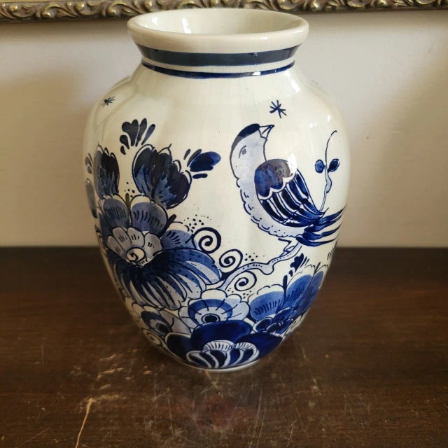 1980s Vintage Delft Holland Hand Painted Blue Vase For Sale - Image 5 of 5