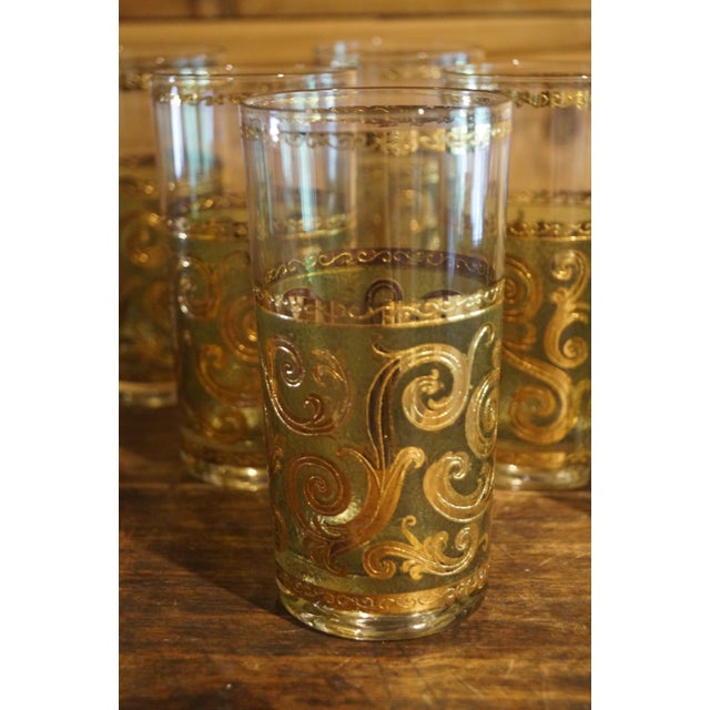 1950s 1950s Mid Century Modern Culver Baroque 22kt Green Tom Collins Glasses - Set of 8 For Sale - Image 5 of 6