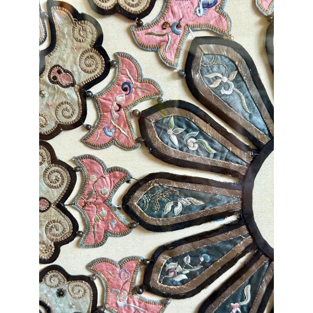 Framed Chinese Antique Embroidery Silk Collar Qing Dynasty For Sale - Image 9 of 17